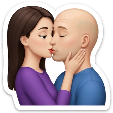 Brunette girl kissing bald guy  sticker