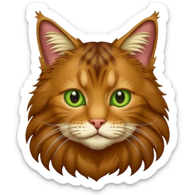 je veux un emoji chat main coon marron à poil long avec les yeux vert jaunes  sticker