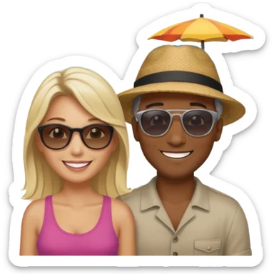 Black man salt n pepper hair with younger blonde  both smiling on beach  make the guys hair shorter n darker sticker