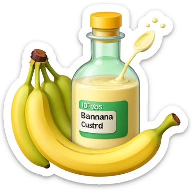 Make an emoji of banana grape custard with a bottle of medicine next to it  sticker