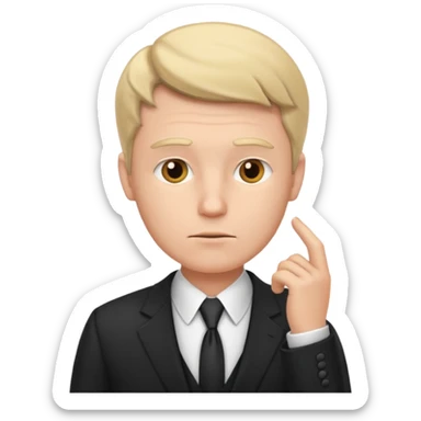 white man in formal suit in thought, showing something sticker