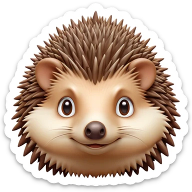 Cinematic Noble Hedgehog Portrait Emoji, Poised and regal, with a compact, spiky build and a rich, earthy Fur of brown spines and a soft underbelly, deep-set soulful beady eyes, Simplified yet sharp and sophisticated features, highly detailed, glowing with a warm, dignified glow, high shine, intelligent and endearing, stylized with an air of woodland charm, focused and attentive, soft glowing outline, capturing the essence of a watchful and confident little hedgehog, so majestic it feels as though it could scurry out of the screen with effortless authority! sticker