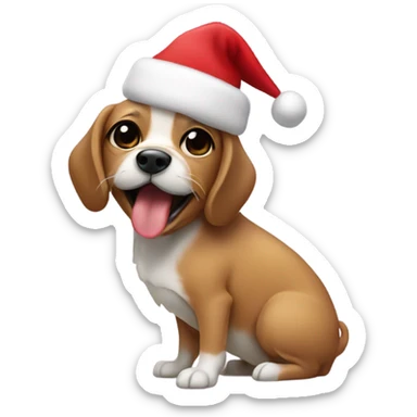 Small dog with tongue hanging out mouth closed, Christmas tree in the background sticker