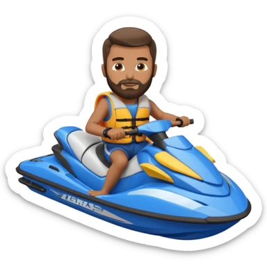 Dark tan male with beard on a blue jet ski no sunglasses sticker