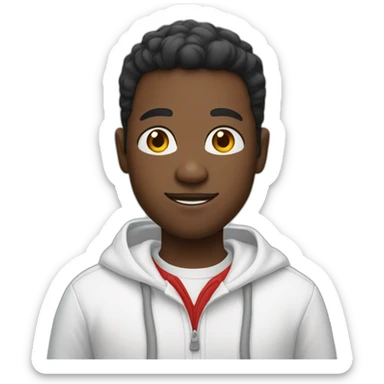 black man in white collared shirt and red hoodie sticker
