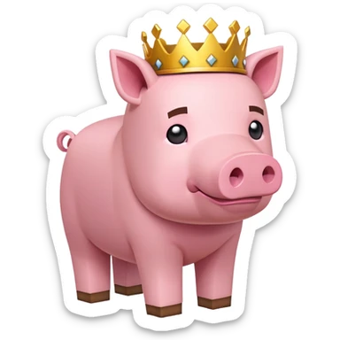 minecraft pig full body pink blocky animal with square head wearing a crown sticker