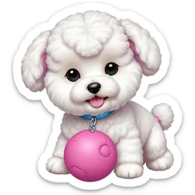 Bichon Frisé dog playing with toys sticker