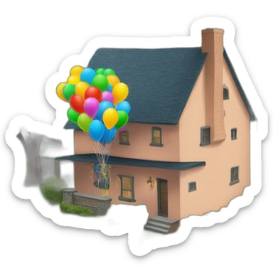 house carried by balloons through the chimney sticker