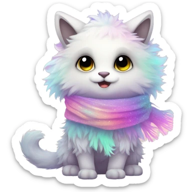 Edgy Kawaii cute gorgeous colorful sparkly bright light pastel gradient fantasy ethereal fluffy fursona animal creature with a cute scarf full body sticker