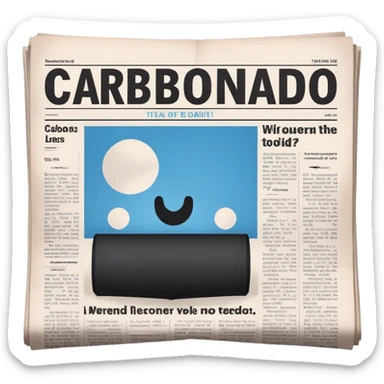a large newspaper open in front of The newspaper has the title “Carbonado” in bold letters The background is minimaliste  sticker