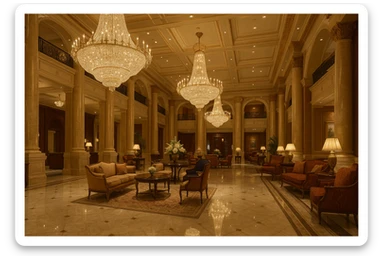 5 star hotel, chandelier lobby, marble floors, opulent decor sticker