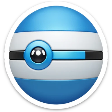 blue pokeball emoji, top half is a more saturated blue, bottom half is white, black stripe, with a white sheen, with a pearlescent finish, with a fabric effect sticker