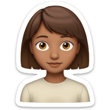 une peau brune mais pas trop de cheveux marron un peu vie avec une mèche un peu rideau mais pas trop longues des yeux marrons pas vraiment trop éclatant un beau petit sourire une peau un peu marron mais pas trop clair sticker