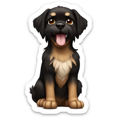 brabancon griffon dog, black with brown parts, sitting on the ground and smiling sticker