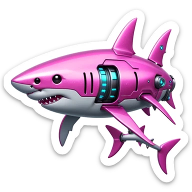 glitter mech shark pink cyberpunk sticker