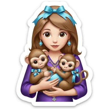 woman holding baby monkeys with ribbons and crystals sticker