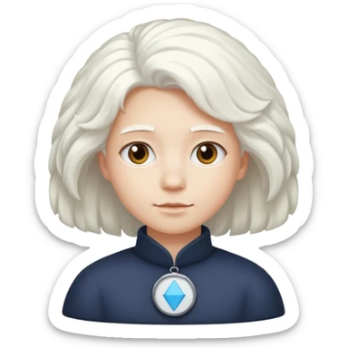 Make a whit circle with a white trapezoid under it and white puffy hair on top the circle  sticker