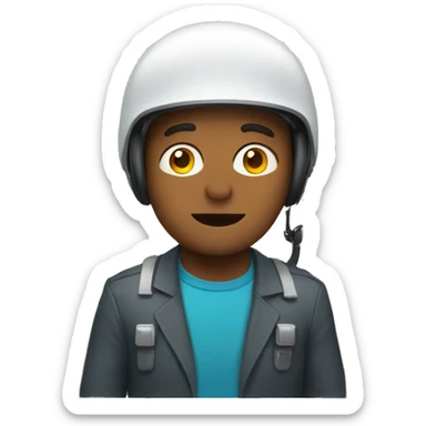 man in a lift with a helmet sticker