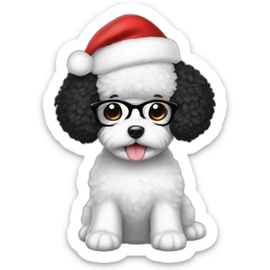 woman-black hair-christmas hat-with glasses-with bichon dog-white-smile sticker