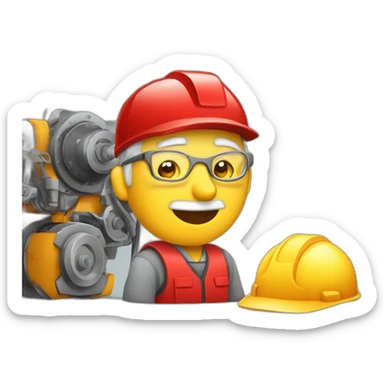 Industrial professional senior mechanical assembler working on the assembly of heavy machinery with a red outfit sticker