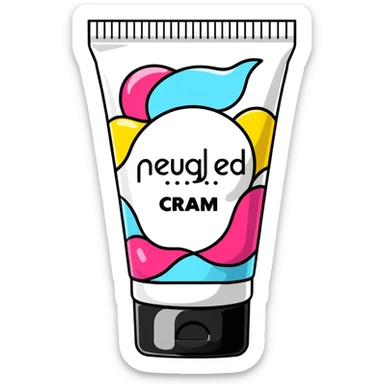 crumpled, empty hand cream tube, flattened and wrinkled, cap on, no face, bright and colorful, decorated like a beauty product sticker
