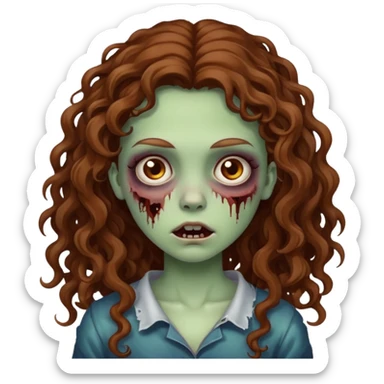 girl zombie with long brown curly hair sticker