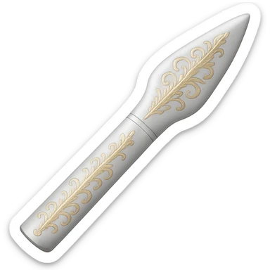 Recolor this weapon to a very light metallic silver color with subtle, elegant gold engravings, matching the gold tone and style of the provided silver shield reference. The gold should be soft and not too yellow or green. Transparent background. sticker