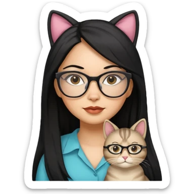 Hispanic woman with long silky hair and glasses dressed as a cat sticker