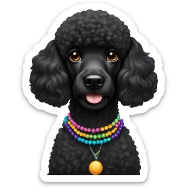 Black Poodle with one  colorful bead necklaces sticker