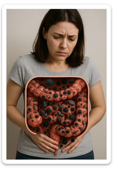 donna con batteri cattivi pieni nel suo intestino immagini realistiche sticker