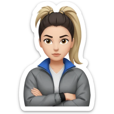 สีตาโทนเทาเท่ ๆ มีประกายคม

คิ้วได้รูป มองแล้วดูสตรอง

ผมหางม้าสูง / ผมสั้นสปอร์ต

เสื้อแจ็กเก็ต / ลุคสตรีทแฟชั่น

ท่าโพสกอดอก
ฟีล: Girl Boss, cool beauty, minimal but powerful sticker