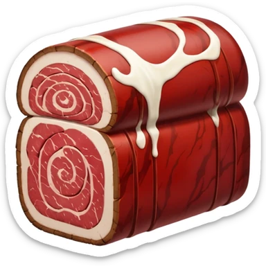 uncooked beef roast, thick cylindrical, deep red, marbling, thin white fat, smooth firm, natural grain, no string, tray, or garnish, soft lighting, transparent background, emoji scale sticker