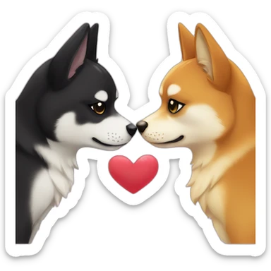 shibainu and black cat being-in-love sticker