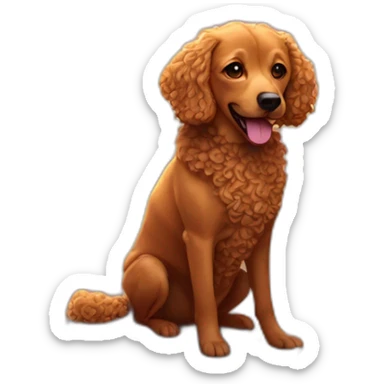 Curly caramel colored dog on the beach at sunset sticker