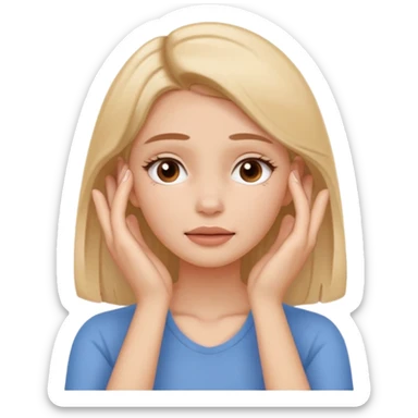 Simple emoji of a woman touching her face with both hands, hands pressing on cheeks and jaw, clear facial exercise with hands, easy to understand, simple icon, no beauty, no makeup, no medical elements
 sticker