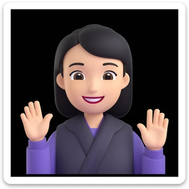 Mii-style avatar, smiling, waving, plain background sticker