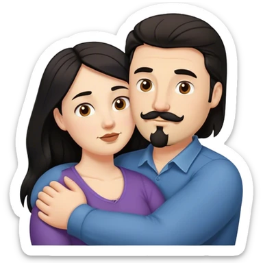 Tall strong white man with brown mustache goatee hugging a chubby short pale woman with long black hair sticker