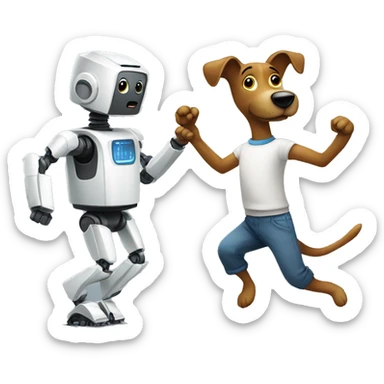 A dancing robot and a dog sticker