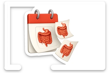 emoji stile iphone di un calendario con fogli che volano insieme, sui fogli ci sono disegnati degli intestini anatomici, iperrealistico 4k, isolato su sfondo bianco sticker