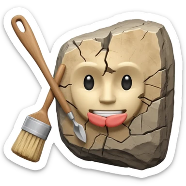 3D render of Archeology Brush, embedded in a chunk of rough sedimentary rock, cracked stone texture, ancient fossil aesthetic,pale wooden handle with dusty beige bristles, matte dry finish, Apple emoji style, isolated on white background --v 6.0. sticker