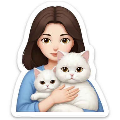 Brunette woman snuggling white Persian cat  sticker
