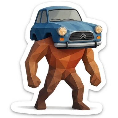 polygonal low-poly style body with a French car face sticker