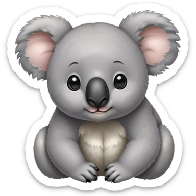 Cinematic Cute Koala Portrait Emoji, Head tilted playfully and inquisitively, featuring a fluffy grey fur with perky, rounded ears and a charming black nose, round, sparkling eyes filled with gentle curiosity, Simplified yet irresistibly adorable features, highly detailed, glowing with a warm, friendly glow, high shine, affectionate and cuddly, stylized with a touch of eucalyptus whimsy, bright and endearing, soft glowing outline, capturing the essence of a mischievous yet loving koala, so playful it feels like it could snuggle out of the screen into your arms! sticker
