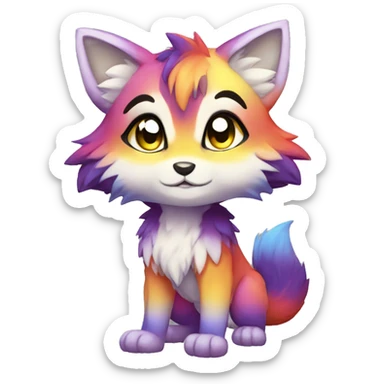 shiny, colorful, gradient, Kemono-style, Chibi, Anthro-Fur-Sona-Fakémon, Full Body sticker