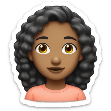 Una chica joven cn pelo negro ondulado, con pocas pecas y chica muy blanquita con camiseta color coral clarito sticker