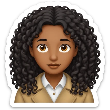 brown soft tone of skin, long curly black hair, brown eyes sticker