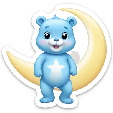 light blue carebear with moon and star on stomach sticker