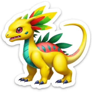 exotic tropical Fakémon-Pokémon-Digimon-hybrid-creature, full body, with markings sticker