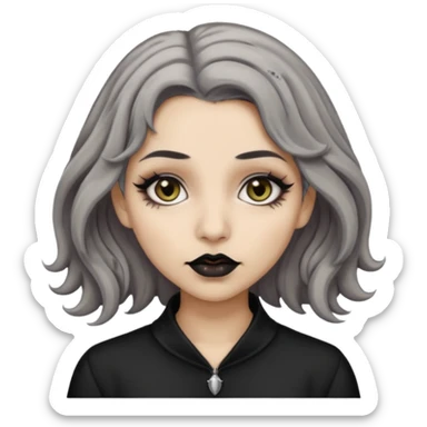  Beige olive skin  grey wavy hair black lips lightbrown eyes goth girl sticker