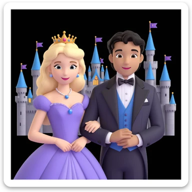 prince and princess Disney dress close up photo in castle background sticker